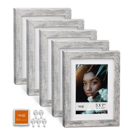 CAVEPOP Cavepop SPF-5746F5-RG 4 x 6 in. Picture Frame with Mat & 5 x 7 in. without Mat; Rustic Grey - 5 Piece SPF-5746F5-RG